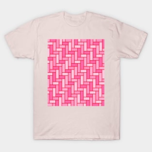 Geometric Tiles in Pink with Red Outline T-Shirt